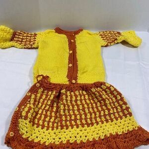 Sweater and ruffle skirt set for 1-2 years girls brand new hand knit toddler set